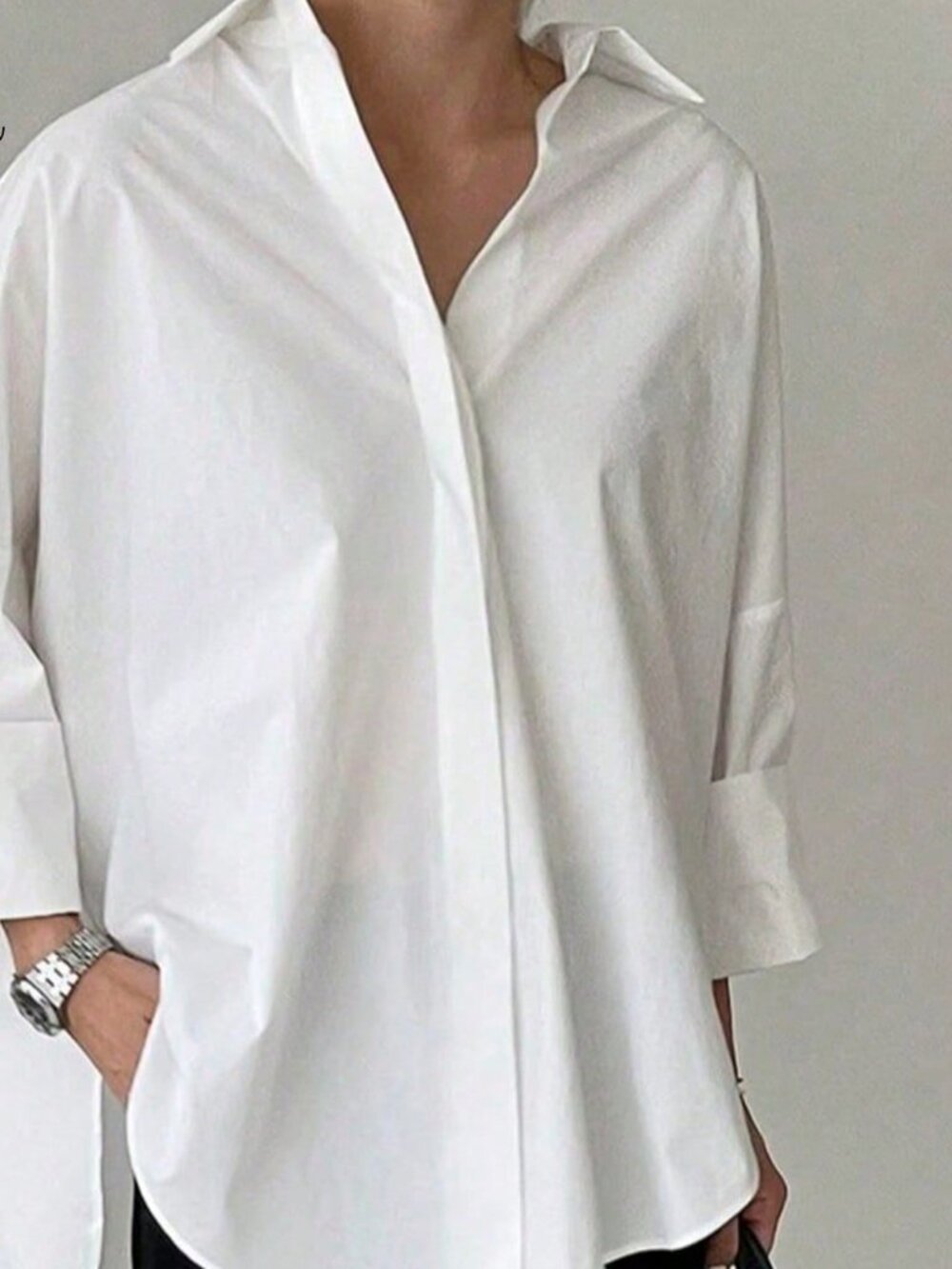 white Casual Women's Long-Sleeve Fit Blouse - Picture 2 of 6